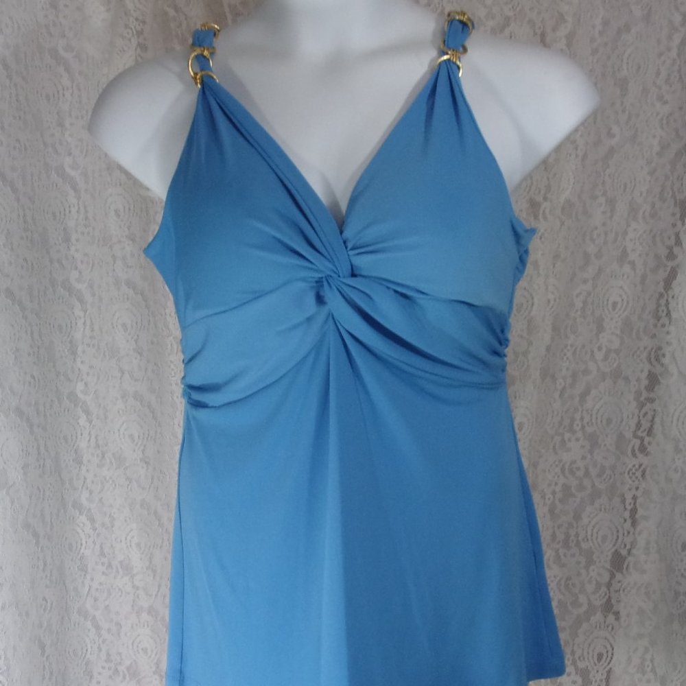 Essentials By Milano Sexy Blue Camisole Top Gold Chain NWOT  Size M